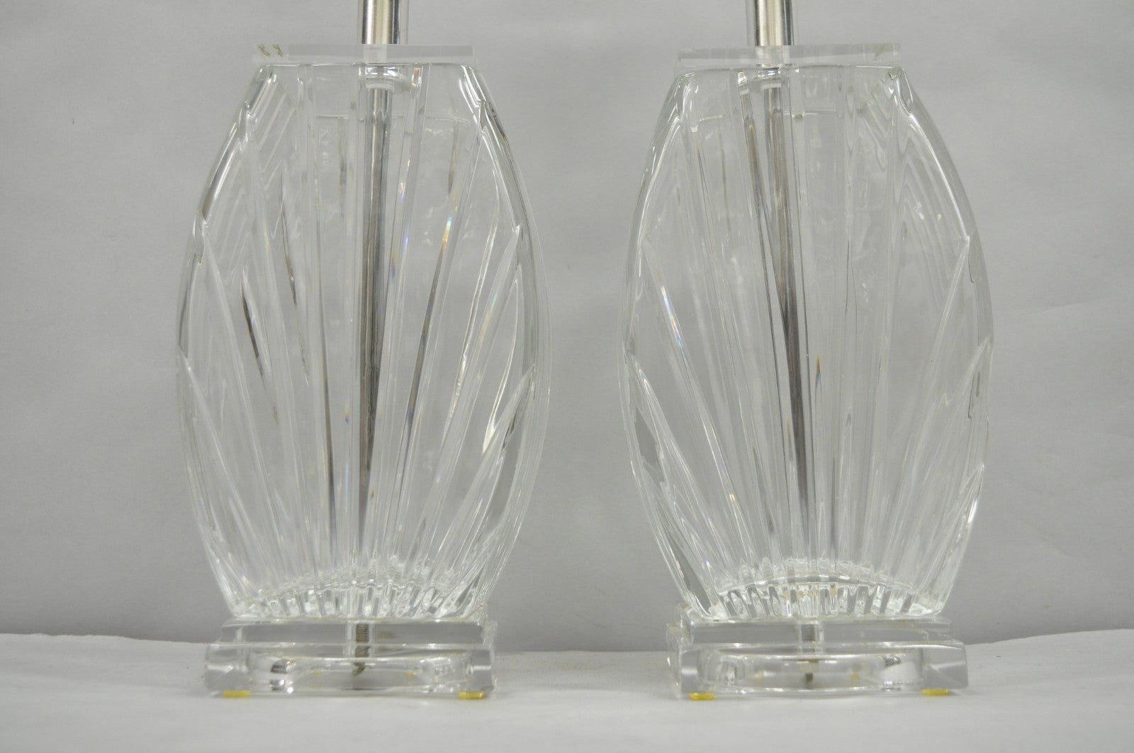 Vintage Mid Century Modern Crysal Glass & Acrylic "Fan" Table Lamps - a Pair