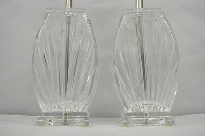 Vintage Mid Century Modern Crysal Glass & Acrylic "Fan" Table Lamps - a Pair