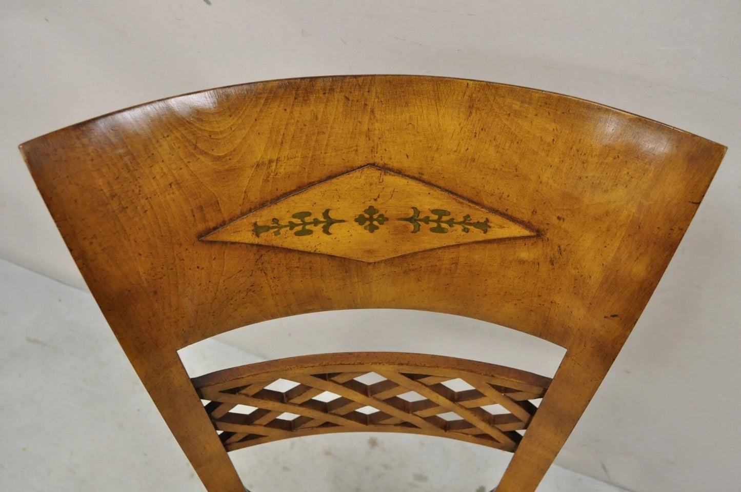 Vintage Italian Regency Burl Wood Brass Inlay Tall Back Dining Chairs - Set of 4