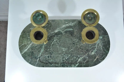 Antique French Empire Figural Bronze Sphinx Green Marble Desk Top Double Inkwell