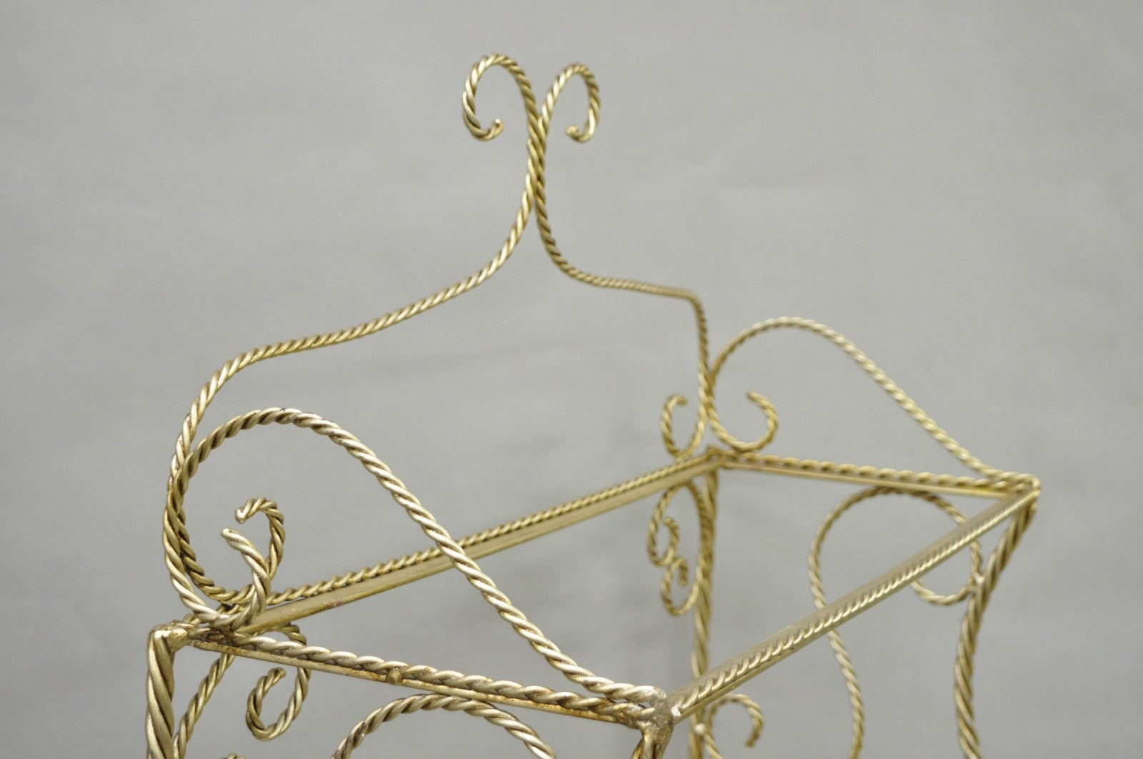 Vintage Italian Hollywood Regency Silver Gilt Iron Rope & Tassel 5 Tier Etagere