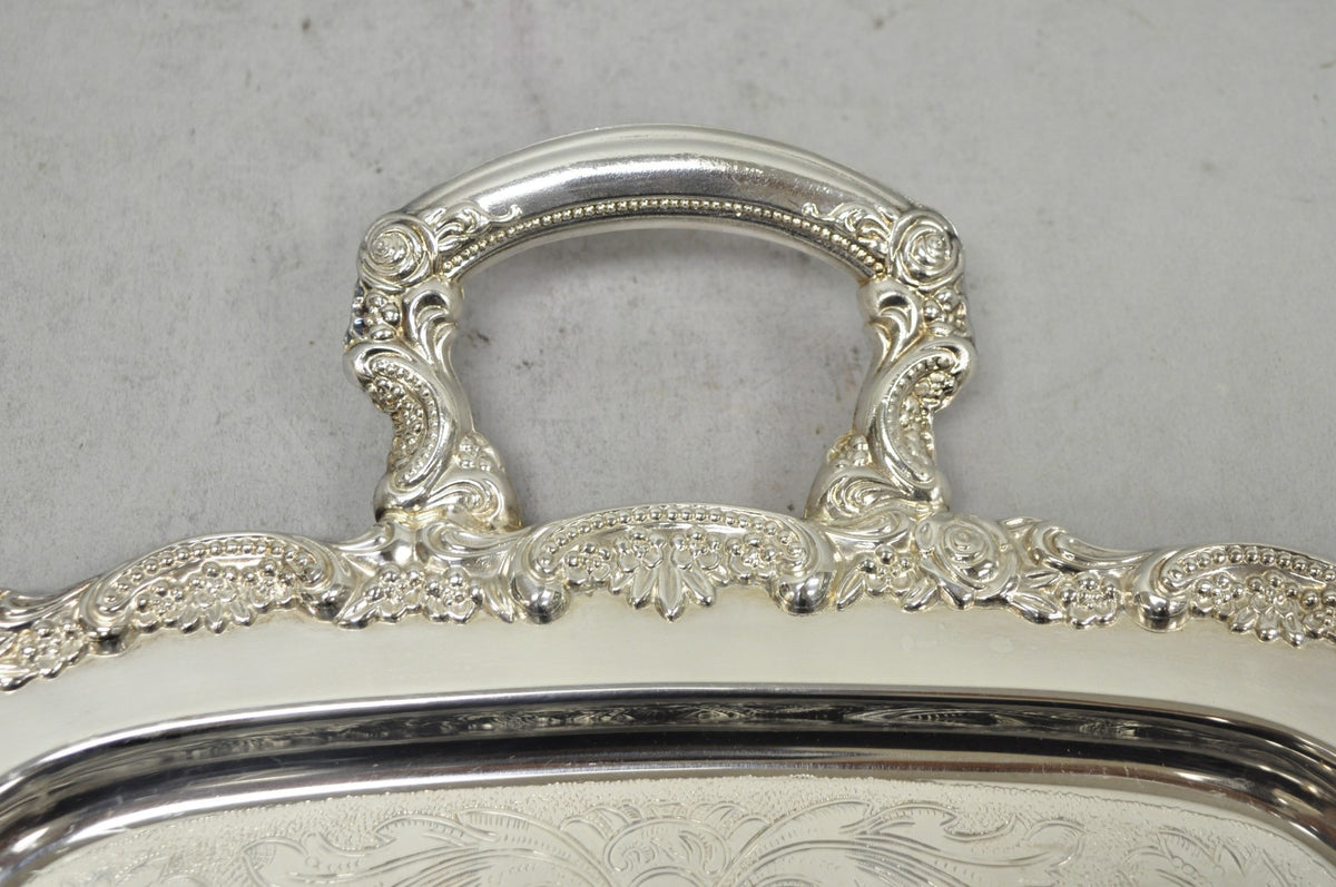 Vintage Oneida Victorian Silver Plated Etched Butlers Serving Platter Bar Tray