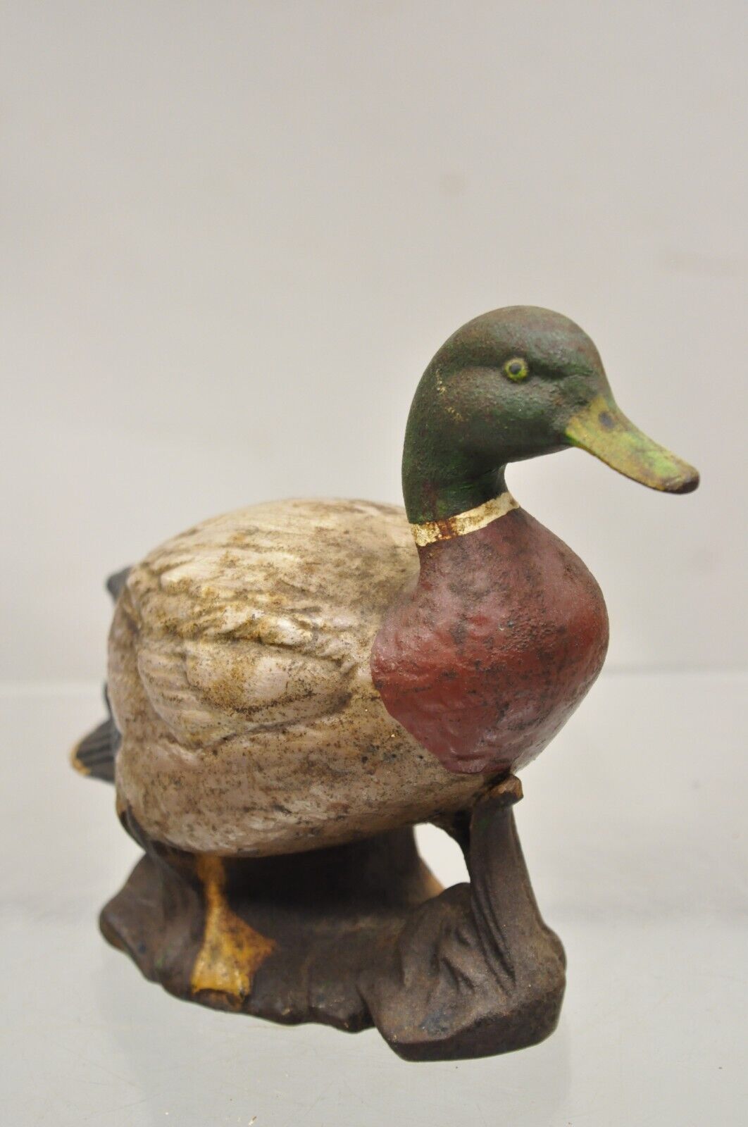 Antique Victorian Cast Iron Figural Painted Mallard Duck Door Stop