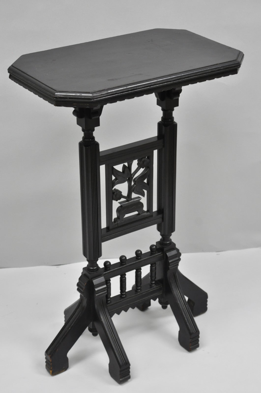 Antique Victorian Aesthetic Movement Black Ebonized 34" Plant Stand Side Table