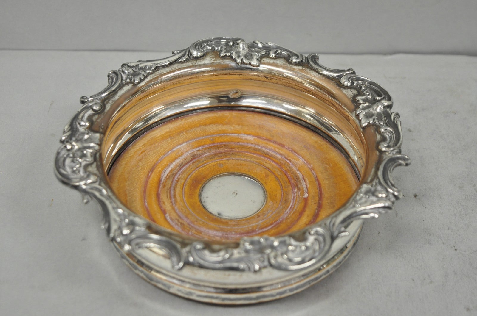 Antique English Victorian Silver Plated Floral Repousse Bar Wine Bottle Coaster