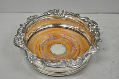 Antique English Victorian Silver Plated Floral Repousse Bar Wine Bottle Coaster