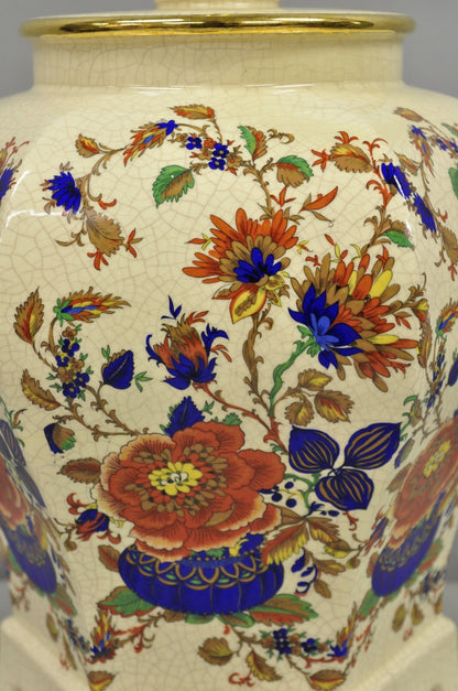 Vintage Oriental Porcelain Hexagonal Flower Decorated Ginger Jar Table Lamp