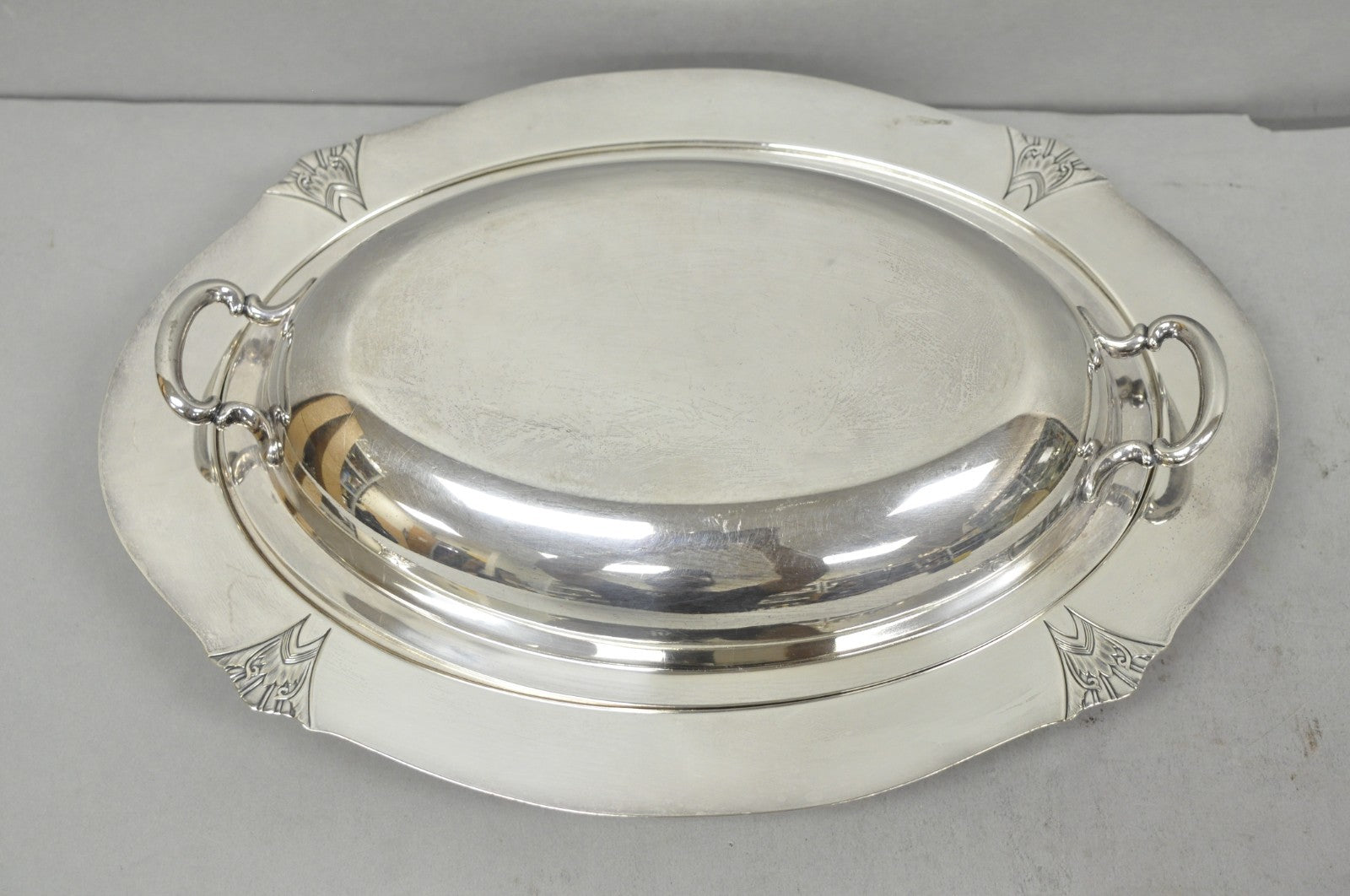 Vintage Victor SP Co Art Deco Silver Plated Covered Vegetable Serving Dish