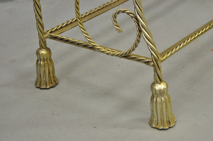 Vintage Italian Hollywood Regency Silver Gilt Iron Rope & Tassel 5 Tier Etagere