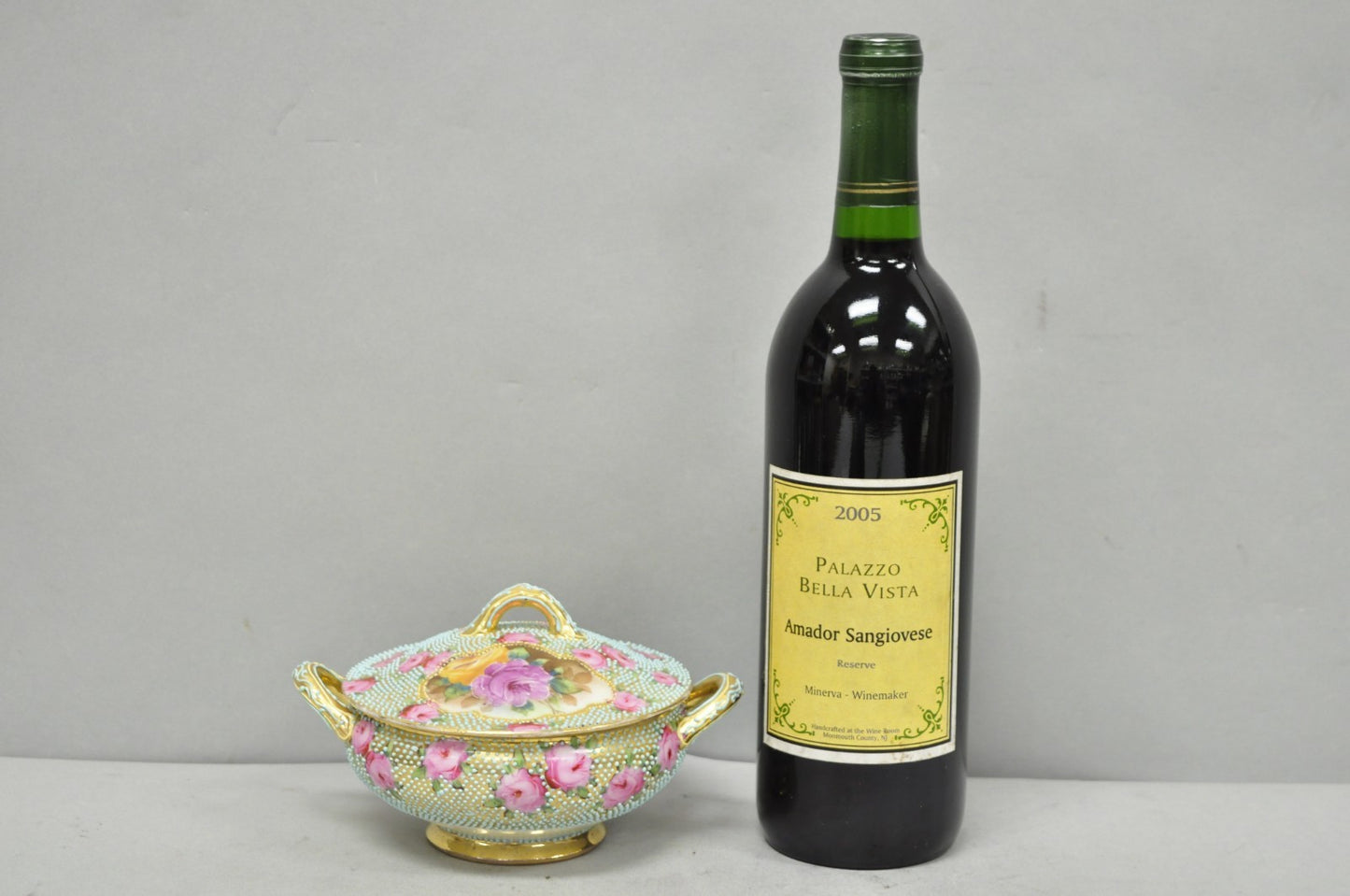 Antique Nippon Hand Painted Gold Gilt Porcelain Green Moriage Covered Sugar Bowl