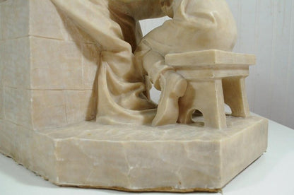 E Battiglia La Favola Della Nonna Alabaster Italian Sculpture Tale of Grandma