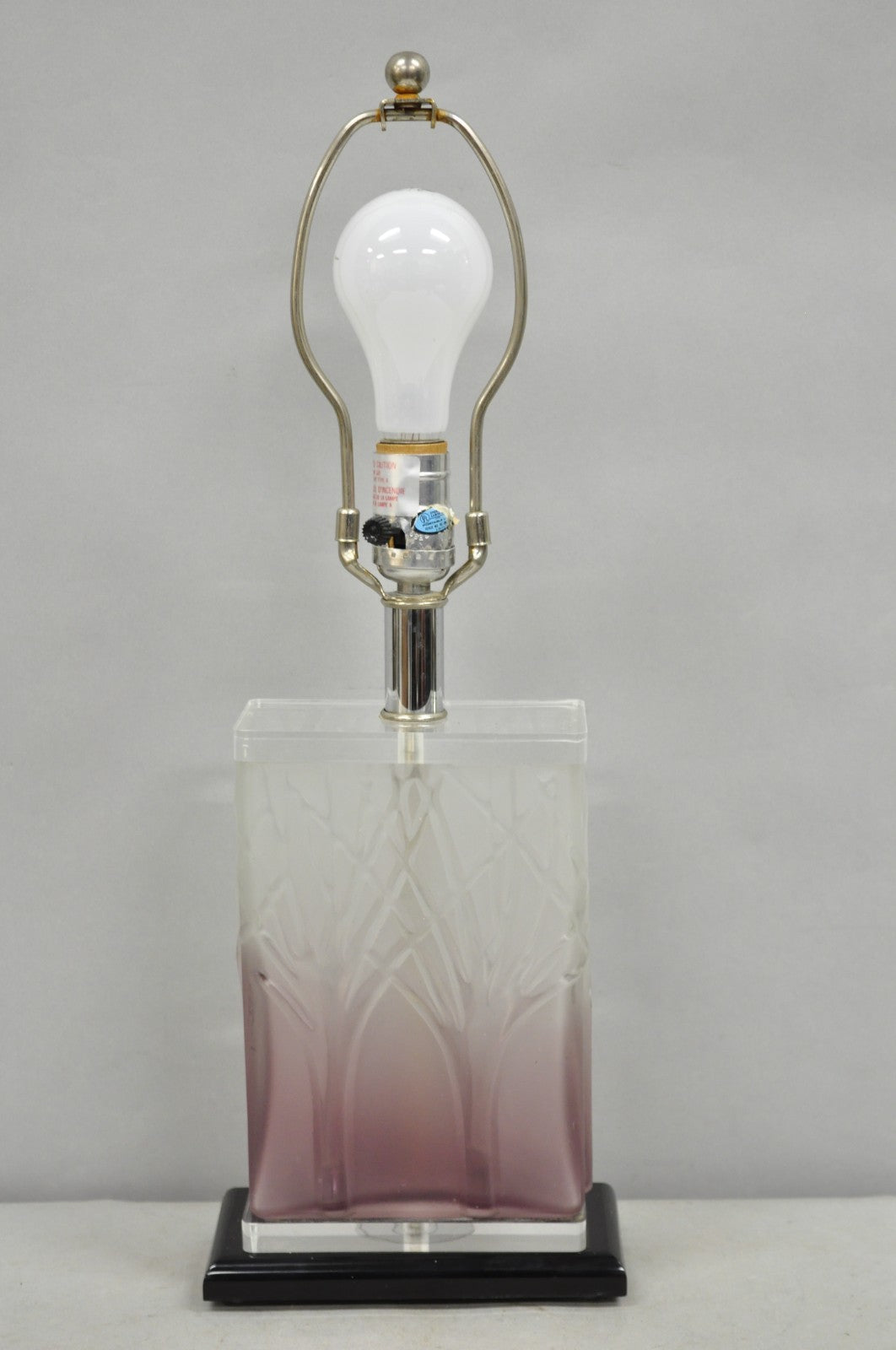 Mid Century Modern Acrylic Lucite Purple "Tree of Life" Small Cube Table Lamp