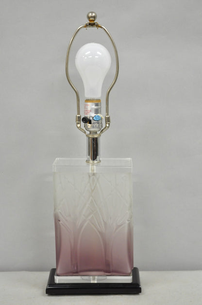Mid Century Modern Acrylic Lucite Purple "Tree of Life" Small Cube Table Lamp