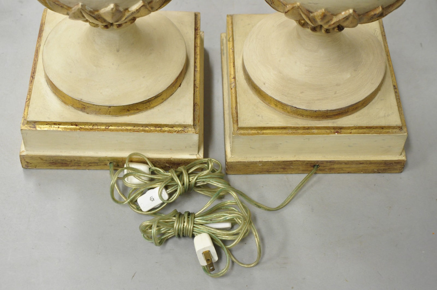 Vintage Italian Hollywood Regency Carved Wood "Burning Flame" Table Lamps - Pair