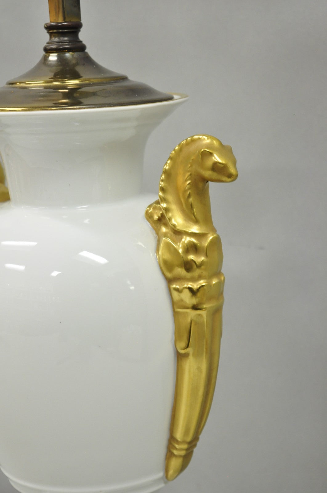 Vintage Italian Regency White Gold French Porcelain Urn Marble Base Table Lamp