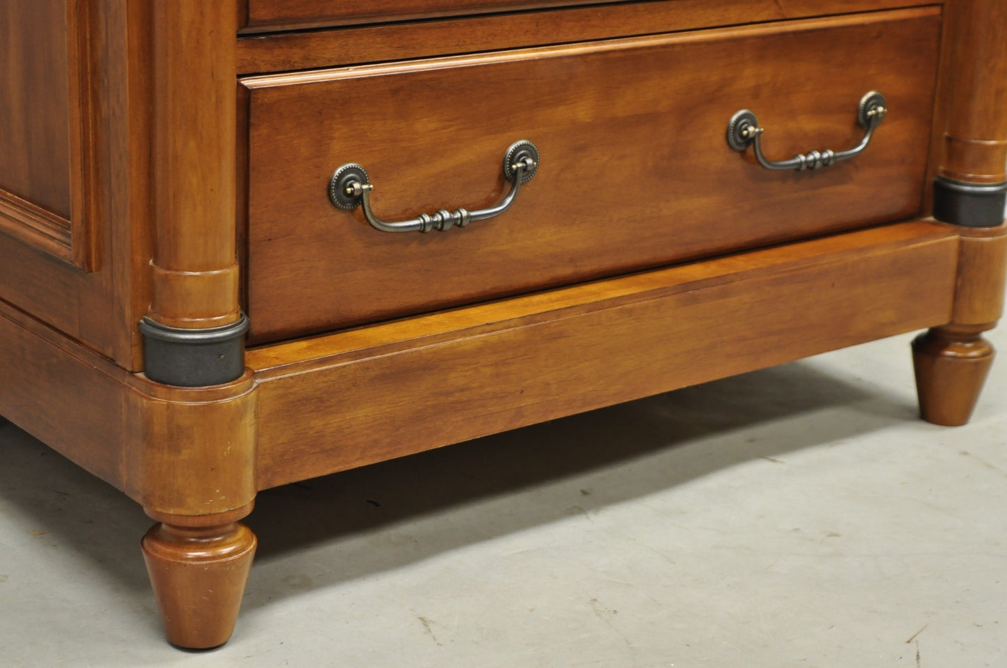 Kincaid French Country Cherry Wood 3 Drawer Marble Top Nightstand Bedside Table
