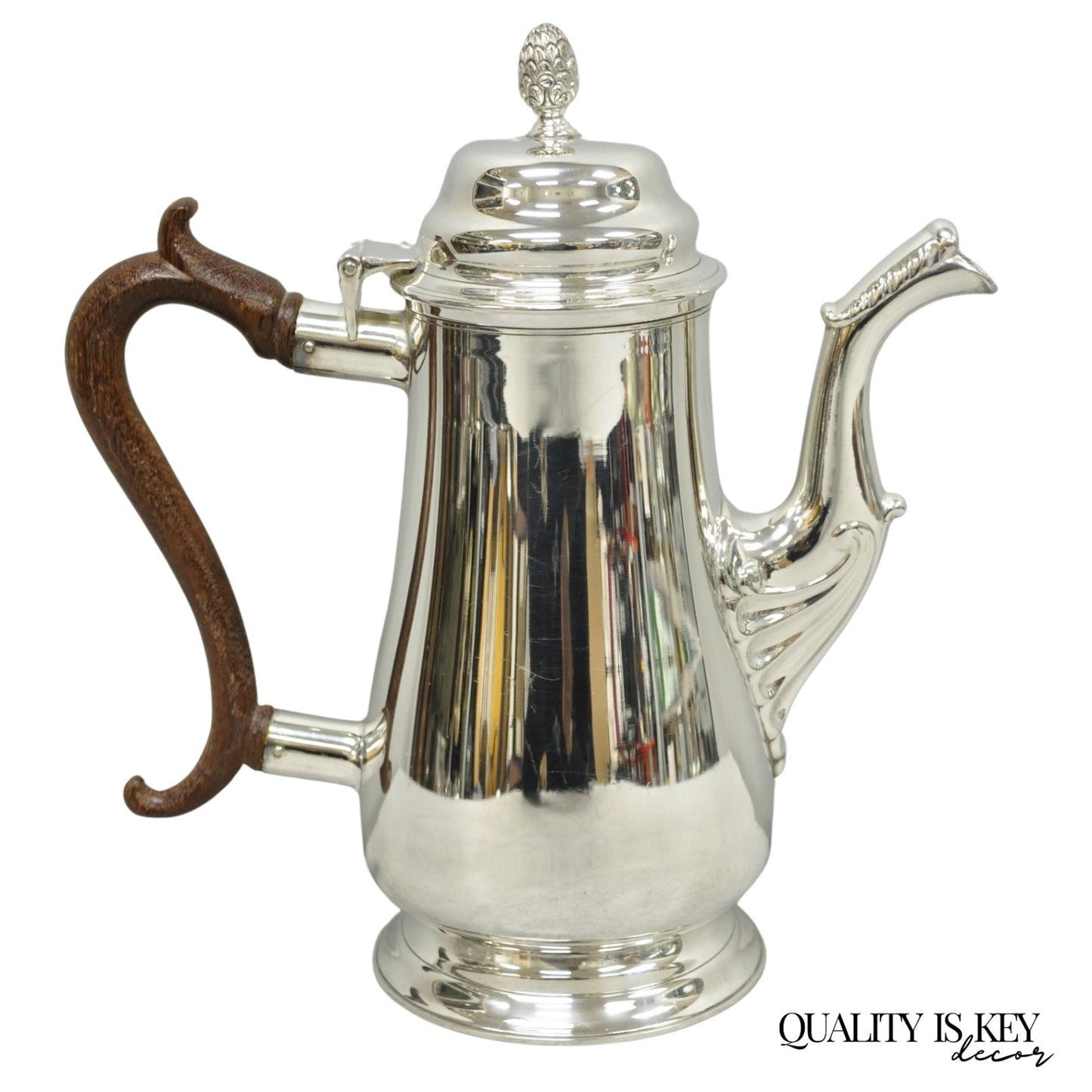 Vintage Victorian Silver Plated Coffee Pot Tea Kettle w/ Carved Wood Handle