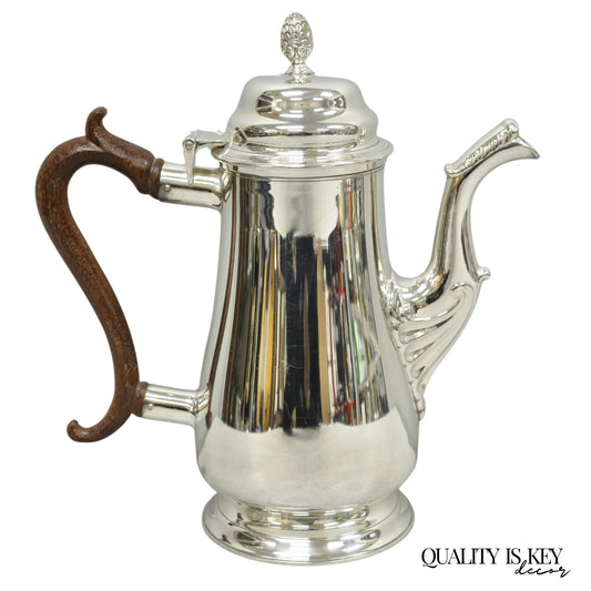 Vintage Victorian Silver Plated Coffee Pot Tea Kettle w/ Carved Wood Handle
