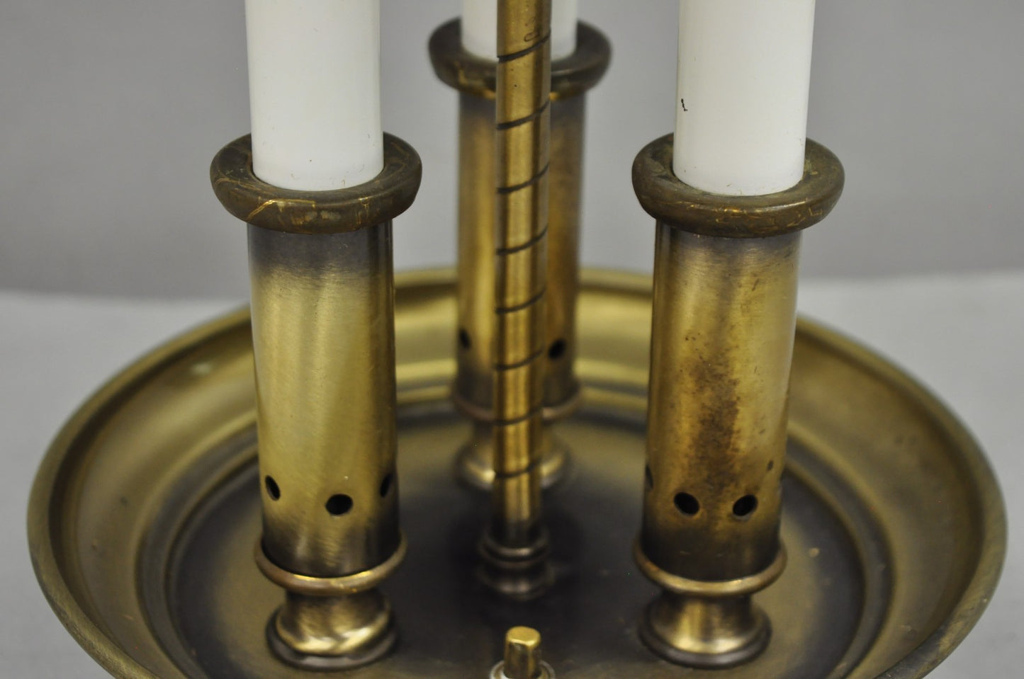 Vintage French Country Brass Candlestick Tole Metal Shade Bouilotte Desk Lamp