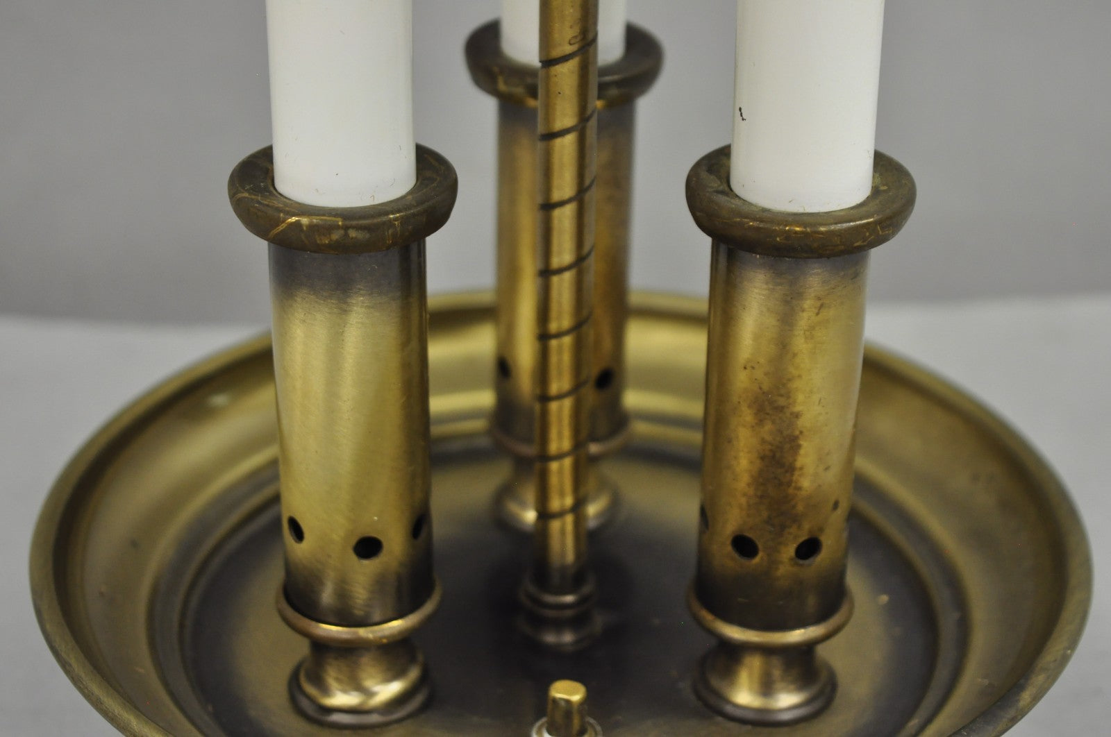 Vintage French Country Brass Candlestick Tole Metal Shade Bouilotte Desk Lamp