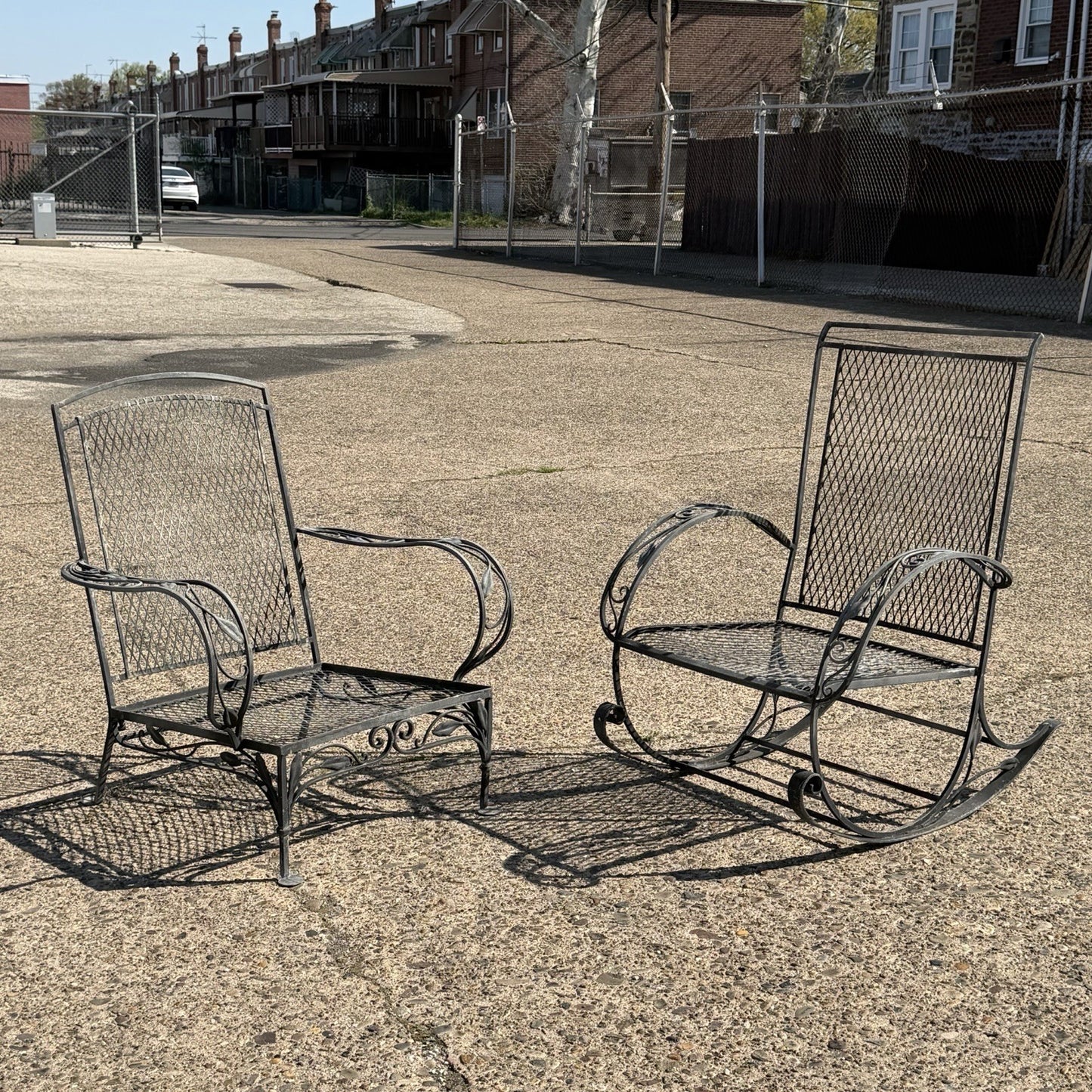 Vintage Salterini Art Nouveau Wrought Iron Garden Patio Sofa Chair Set - 3 Pcs