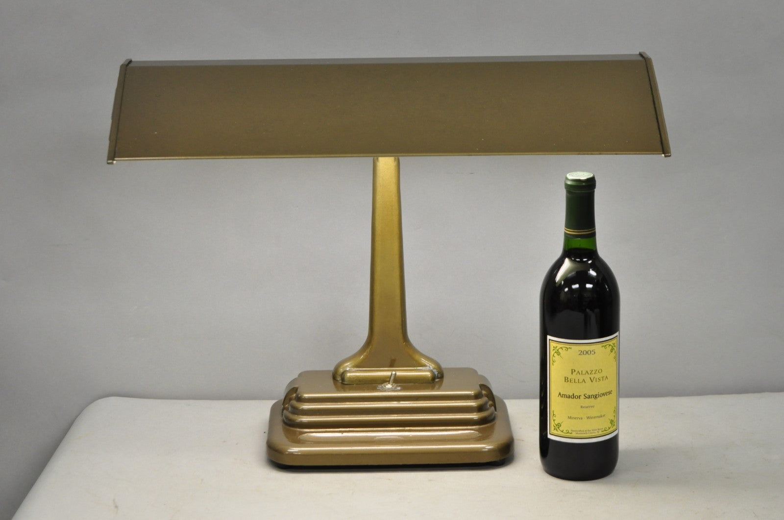 Vintage Mid Century Modern Art Deco Metal Bronze Finish Bankers Table Desk Lamp