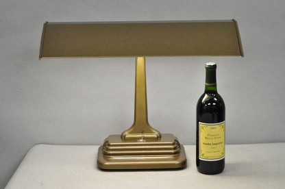 Vintage Mid Century Modern Art Deco Metal Bronze Finish Bankers Table Desk Lamp