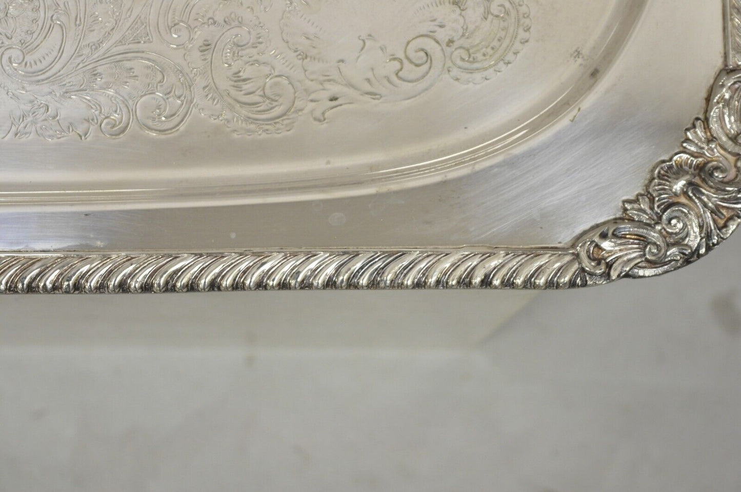 Ornate English Victorian Twin Handle Heavy Silver Plate Platter Tray