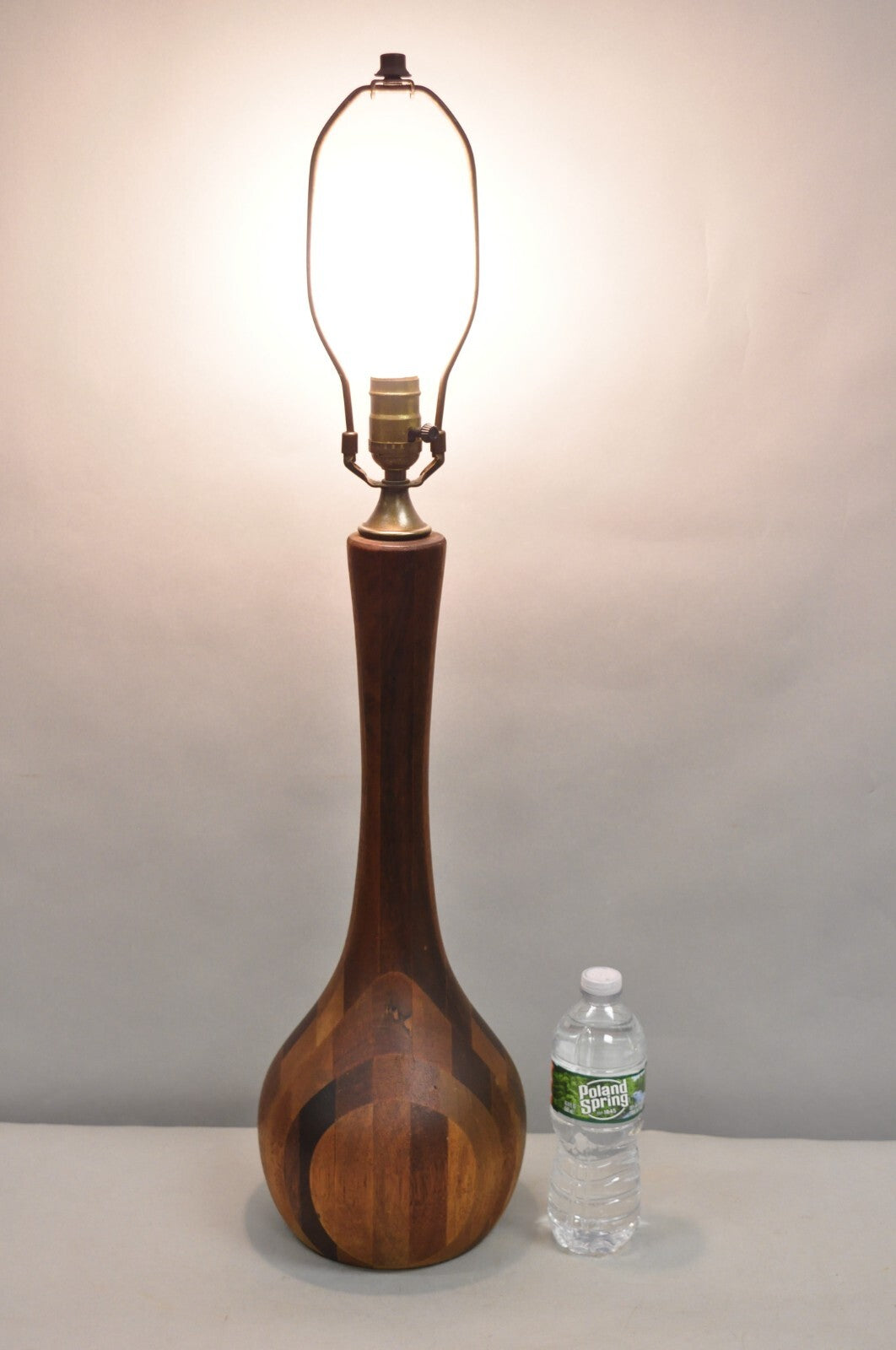 Vintage Mid Century Danish Modern Staved Teak Wood Sculptural Bulbous Table Lamp