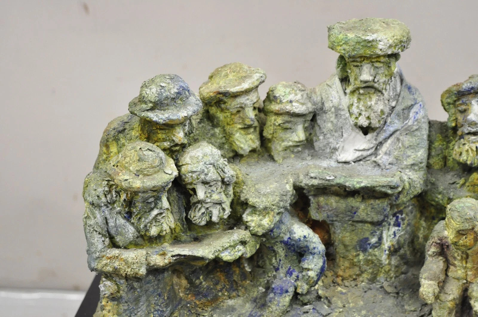 "Tashlich" by Samuel M Segal Judaism Vintage Brutalist Green Plaster Sculpture