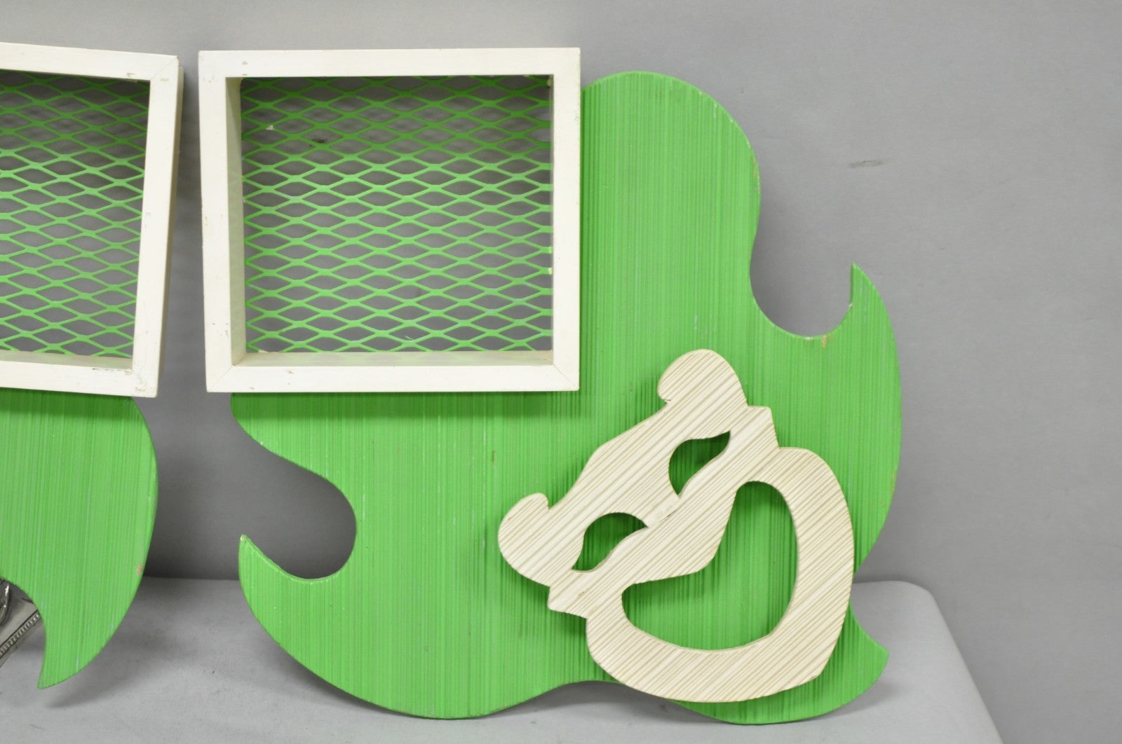 Vintage Mid Century Modern Green Theater Mask Shadowbox Wall Pocket Shelf - Pair