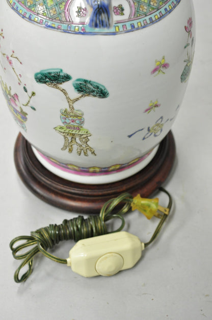 Vintage Chinese Hand Painted Porcelain Jardinierie Floral Chinoiserie Table Lamp