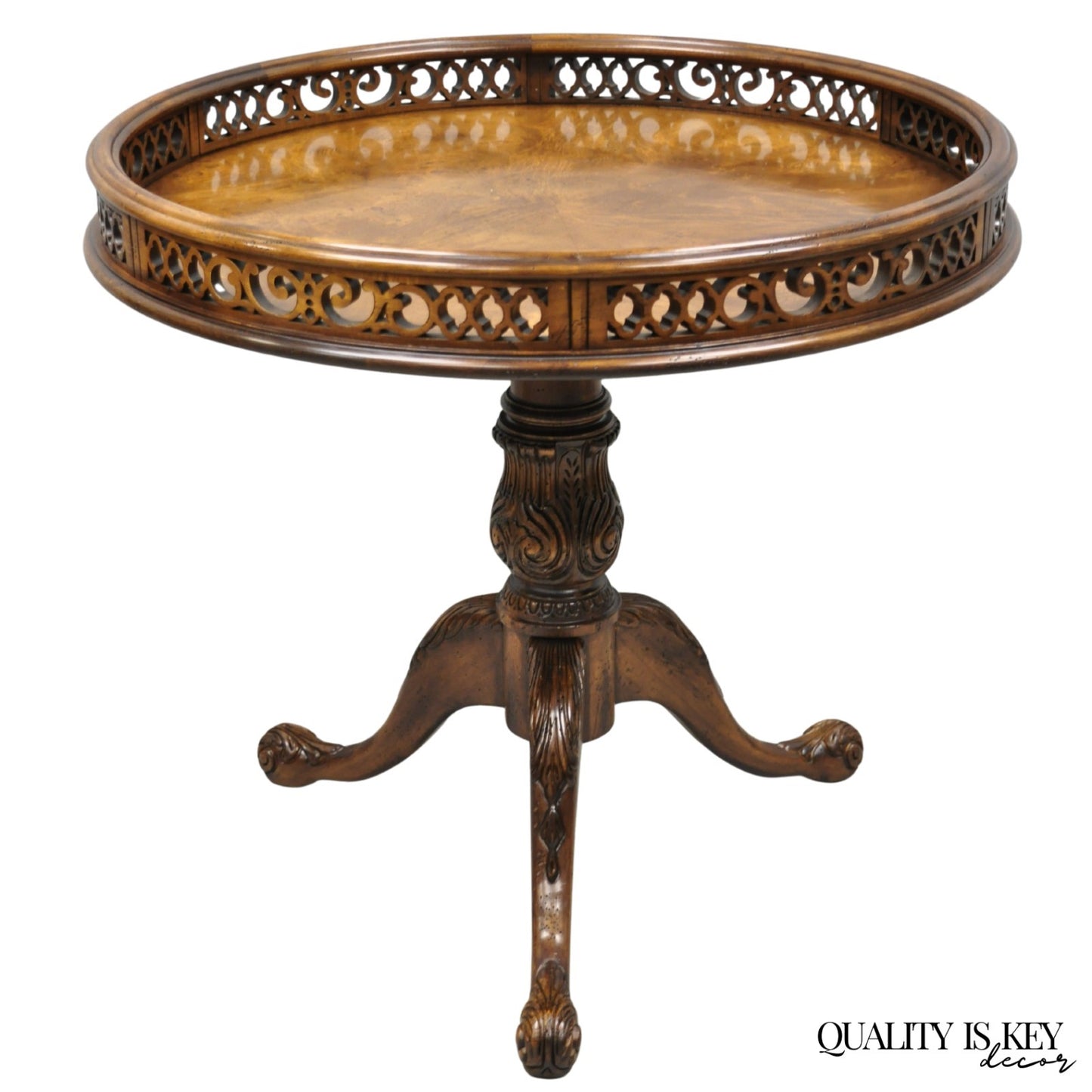 Georgian Chippendale Fretwork Gallery Round Mahogany Occasional Side Table