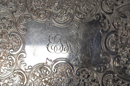 Antique Victorian Pierced Grapevine Basket Gallery Serving Platter Tray