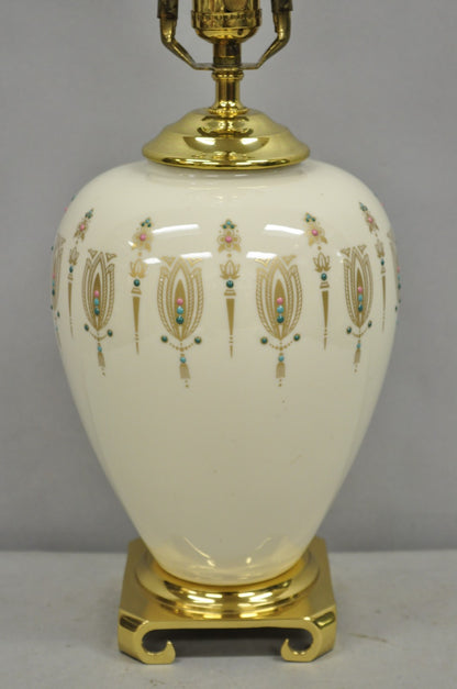 Lenox USA Vintage Porcelain and Brass Cream Jardinierie Decorated Table Lamp