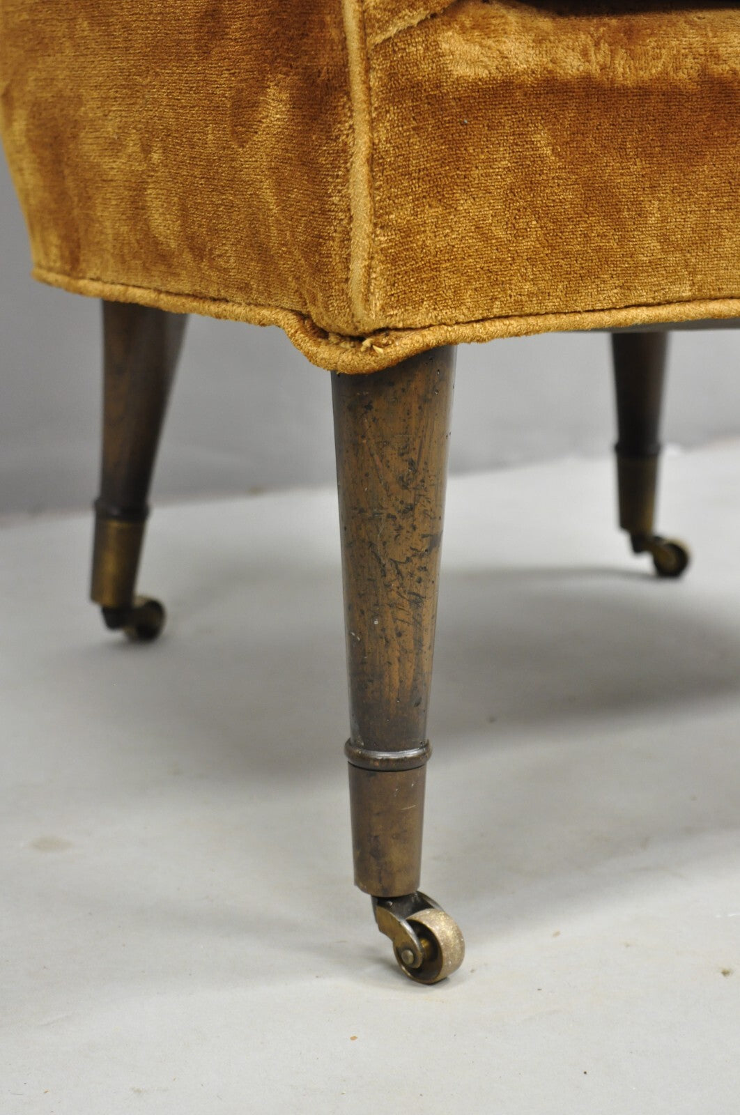 Vintage Marshall & Fields English Regency Brown Orange Barrel Back Club Chair