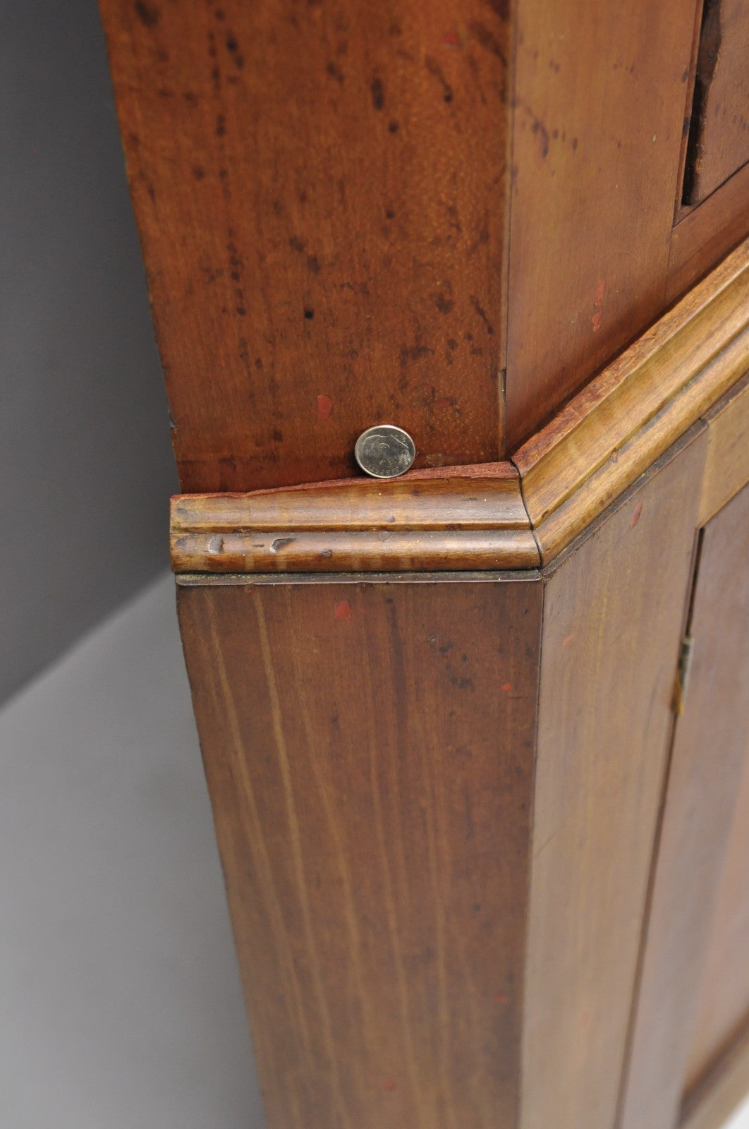 Antique Colonial Primitive Cherry Wood Glass Front Corner China Cabinet Cupboard