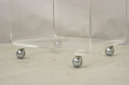 Vintage Clear Lucite Acrylic Mid Century Modern Rolling Bar Cart Side Table