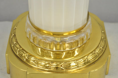 Vintage French Empire Style Ribbed Glass Column Gold Table Lamp Made in Poland