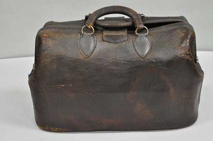 Vintage Art Deco Brown Cowhide Leather Doctor's Bag by Kruse