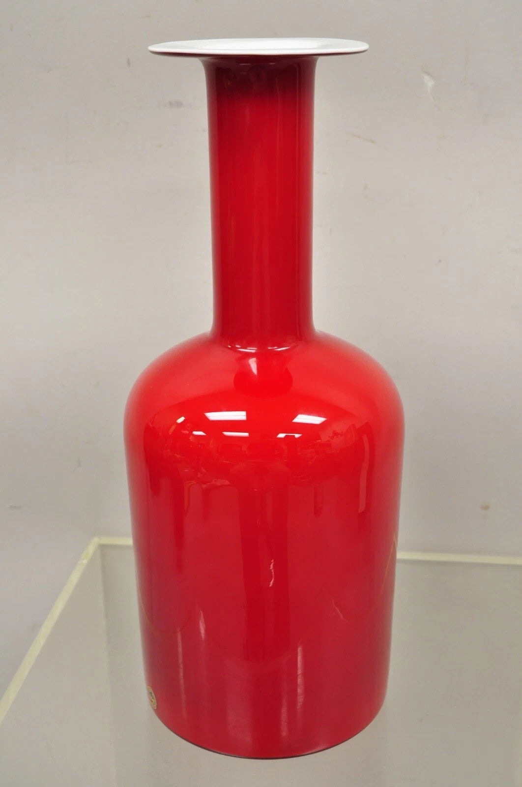 Vintage Mid Century Modern Gulvase by Otto Brauer Holmegaard Red Art Glass Vase