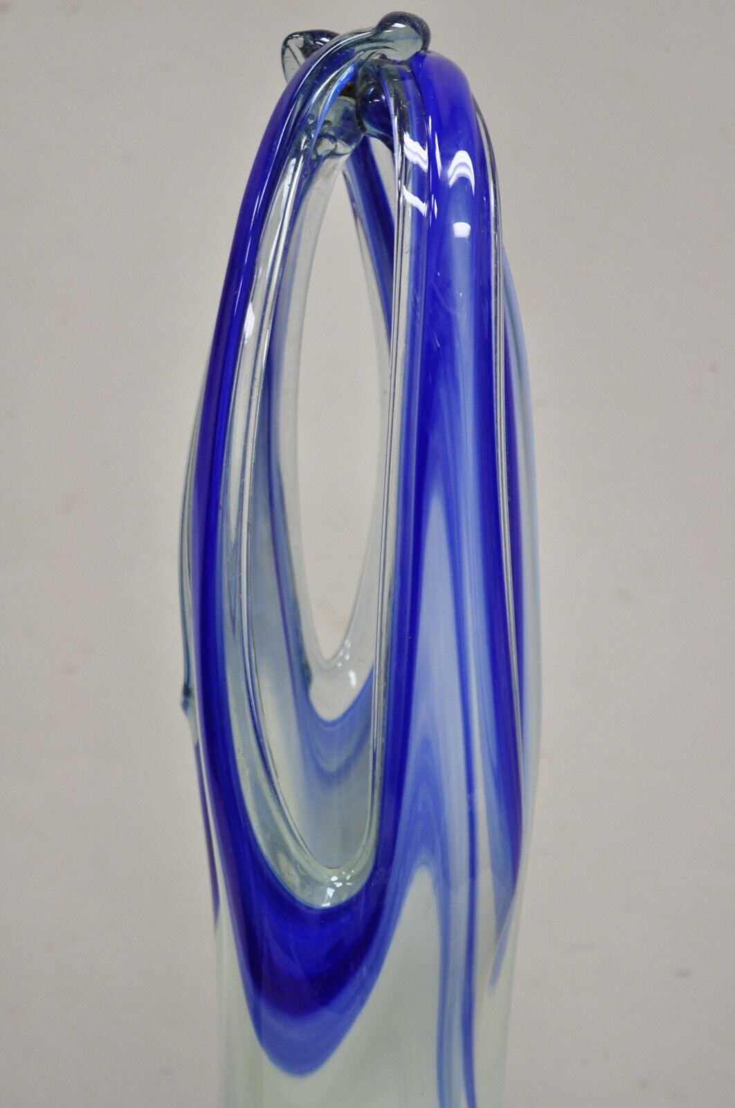 Vintage Murano Italy Mid Century Modern Blue Blown Glass 24" Centerpiece Vase