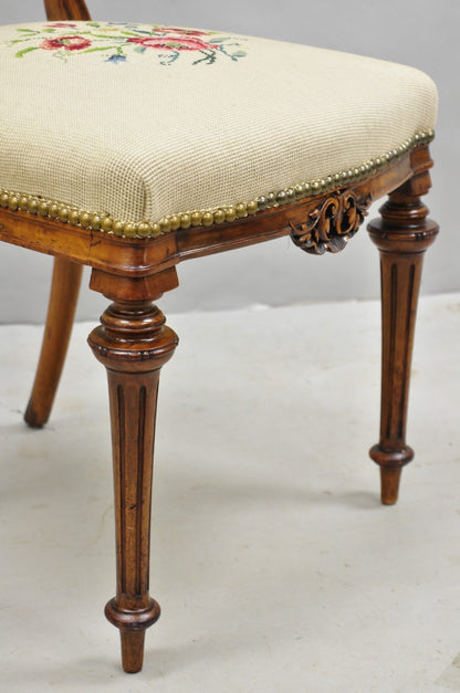 Antique Victorian Carved Walnut French Tapestry Parlor Side Chairs - Set of 4