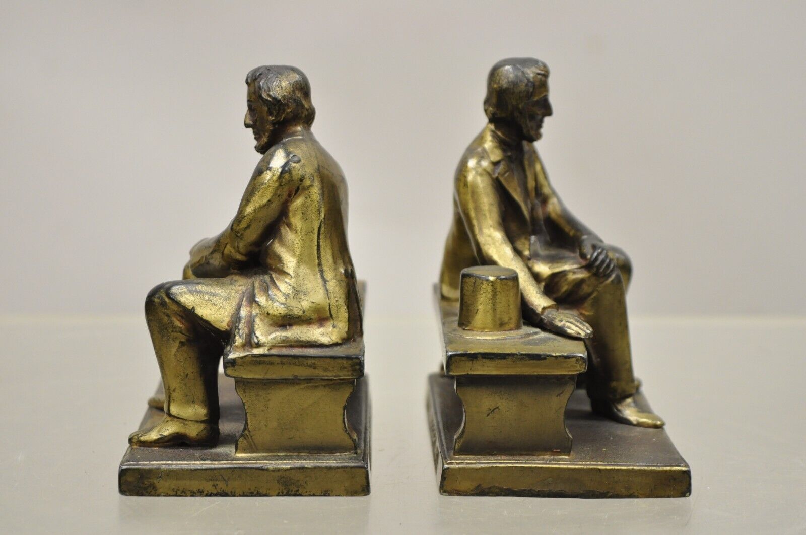 Antique W.V. Egbert Co Seated Abraham Abe Lincoln Metal Bronze Bookends