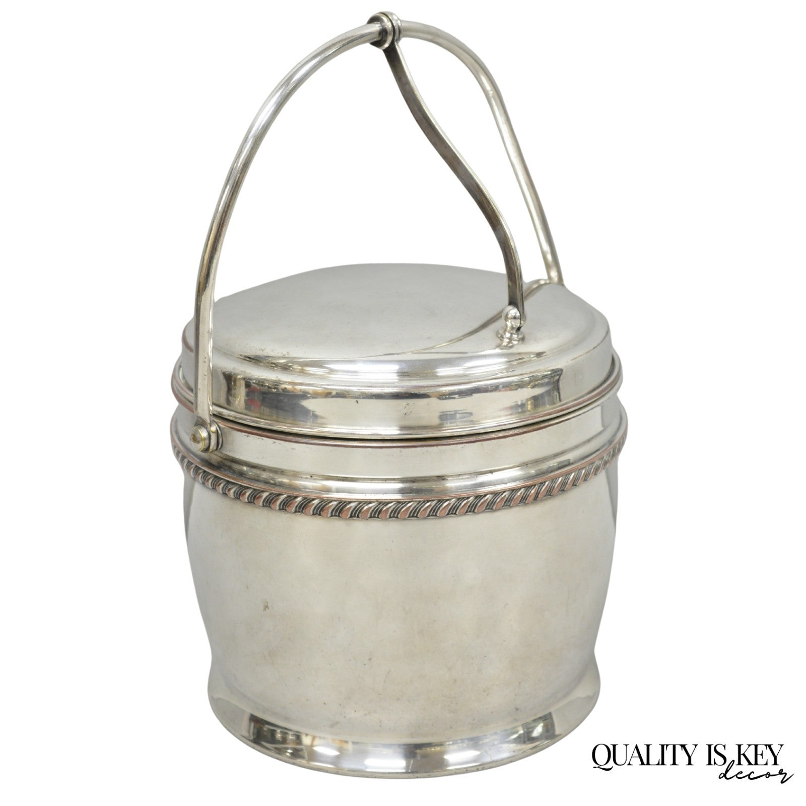 Vintage Bernard Rice's Sons Silver Plated Reticulating Hinge Lid Bar Ice Bucket
