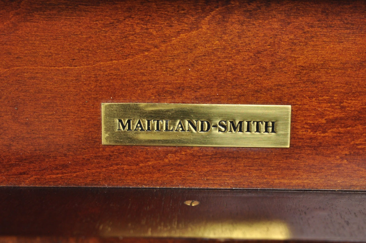Maitland Smith Marquetry Inlay Leather Mahogany Game Table & 4 Shield Back Chair