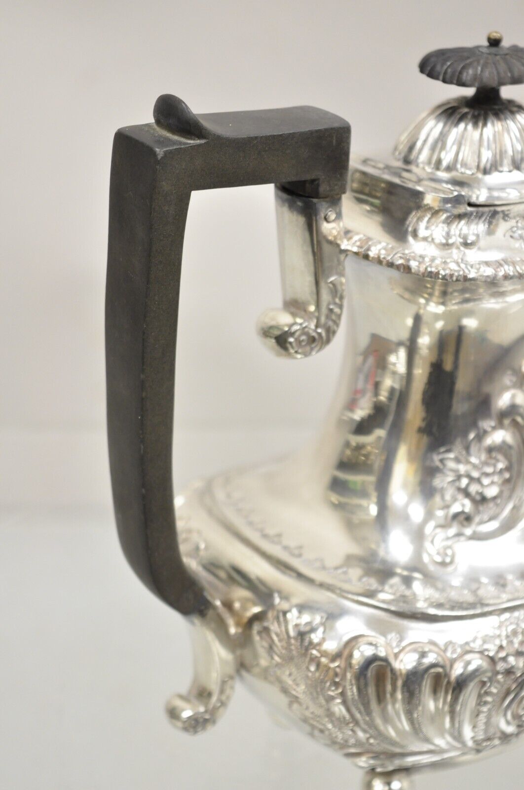 Antique English Victorian Silver Plated Floral Repousse Coffee Pot Teapot