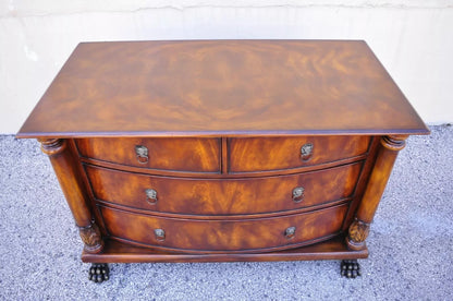 French Empire Style Mahogany Bow Front Large Chest Dresser w/ Bronze Paw Feet