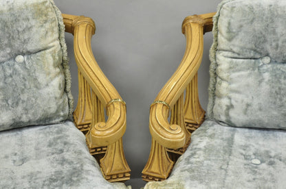 Vintage Hollywood Regency Low Barrel Back Cream Painted Club Lounge Chairs, Pair
