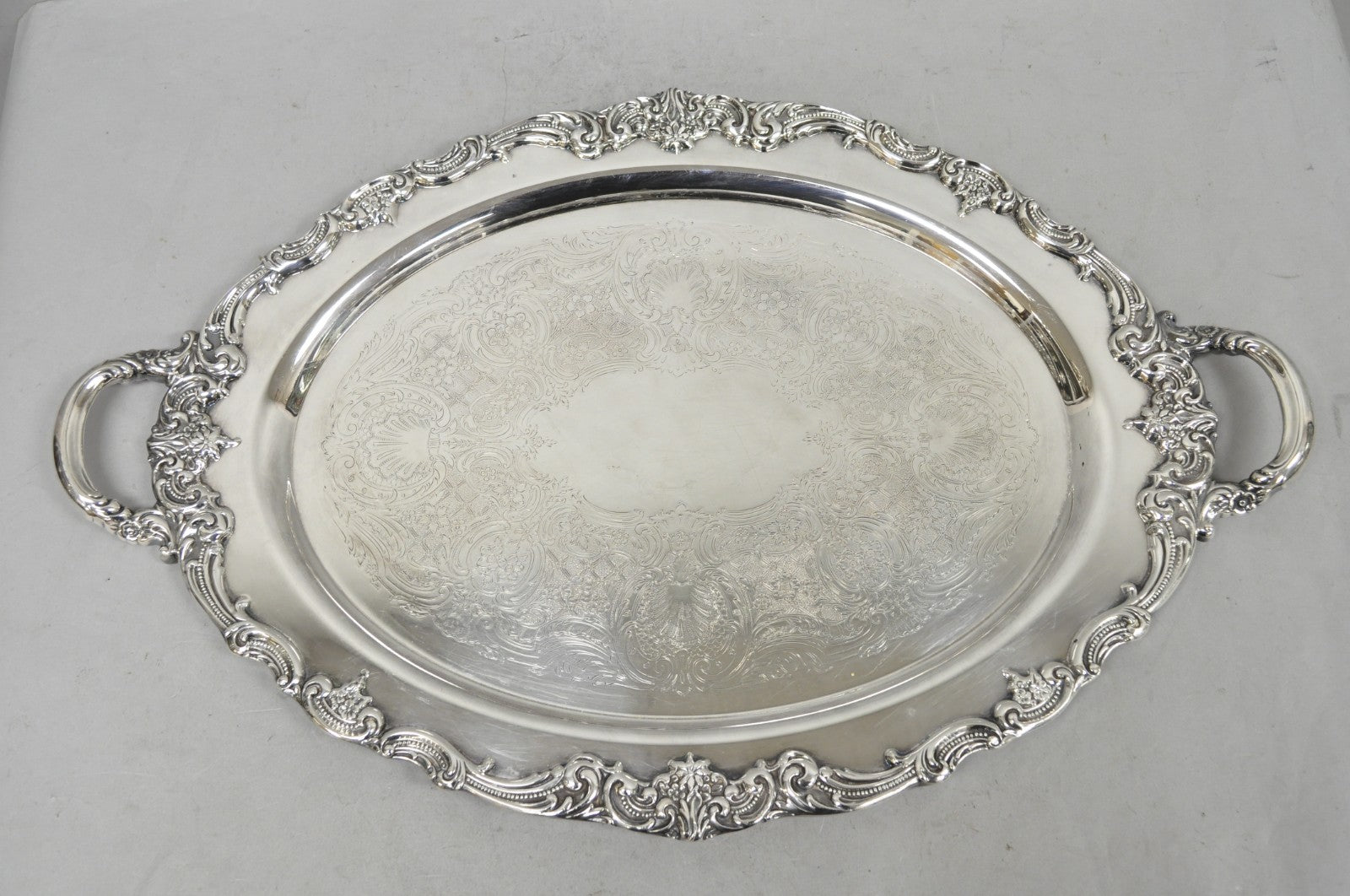 Vintage Reed & Barton 1955 Victorian Silver Plated Oval Bar Serving Platter Tray